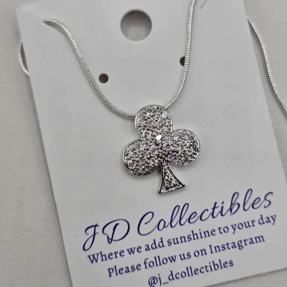 Swarovski Crystal Elements Silver Clover Necklace 20 inch Prom Bridal Formal